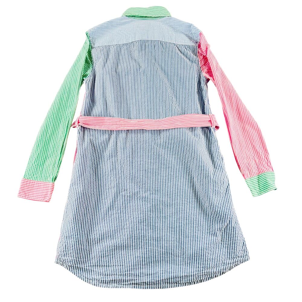 Polo Ralph Lauren Seersucker Shirt Dress Girls 12 Multicolor Stripes Textured - Picture 2 of 11